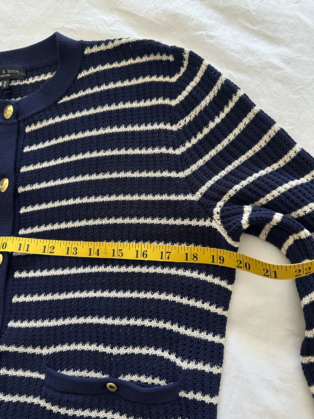 rag & bone Navy and White Striped Gold-Button Cardigan, size medium - Picture 9 of 14